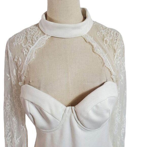 Fashion Nova 90s White Lace Bustier Bodycon - Picture 2 of 7